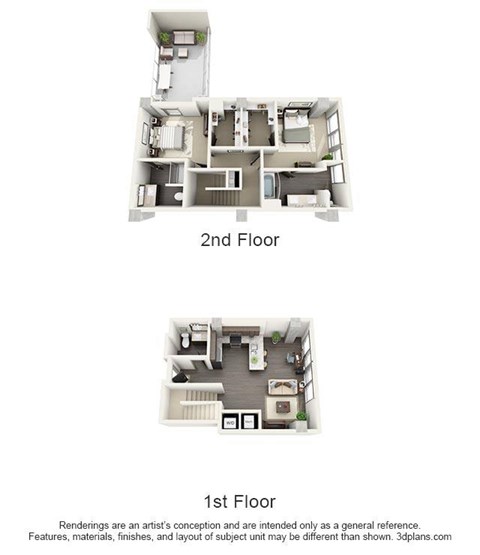 Floor plan for 2 beds, 2 baths, 1451 sqft
